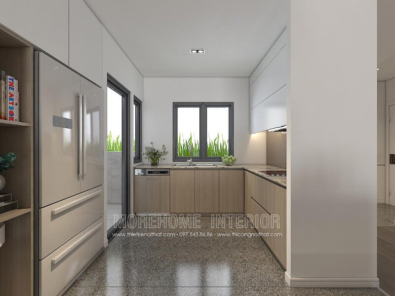 Trang trí nội thất phòng bếp chung cư nhỏ với tủ bếp gỗ An Cường Tủ bếp gỗ công nghiệp và tủ bếp acrylic